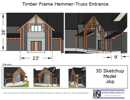 [Online Plans] 3D Model 2020-9 Timber frame Hammer Truss Entrance