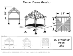 [Online Plans] 3D Model 10234- 18x15 Timber frame Pavilion