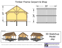 [Online Plans] 3D Model 10424 - Timber frame Carport and Shop