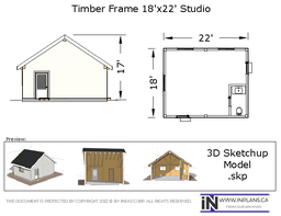 [Online Plans] 3D Model 10461 - 18x24 Timber frame Studio