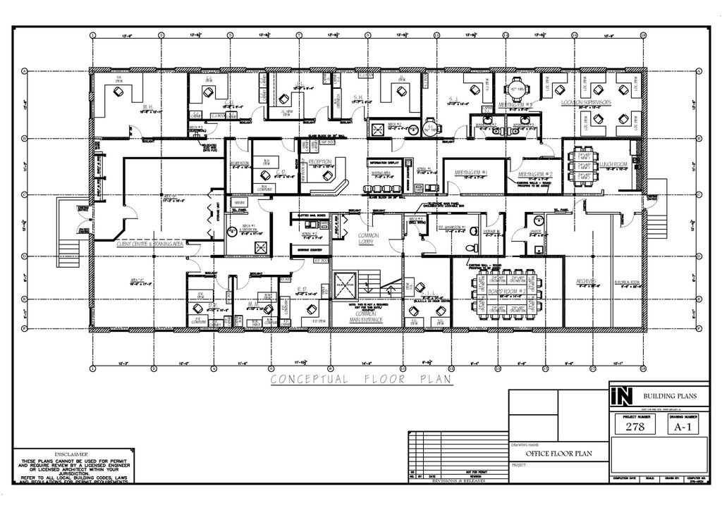 Plan 278 - Commercial Single Storey Plan with  6 Cabins and bath, 3 Meeting rooms and 2 Board rooms