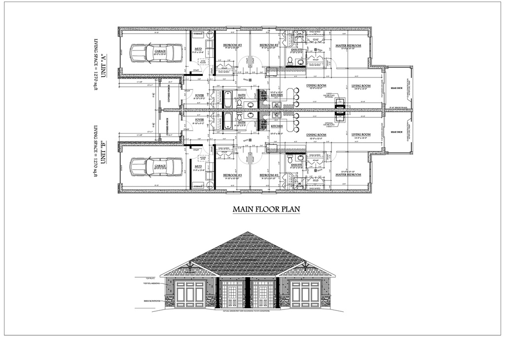 Plan 245 - Multi-Unit plan with Master Bedrooms and Garage