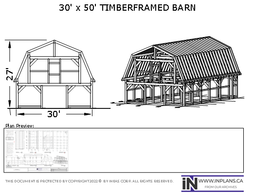 Plan 19-1043: 30x50 Timberframed Barn