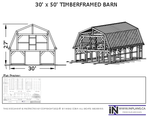 [Online Plans] Plan 19-1043: 30x50 Timberframed Barn