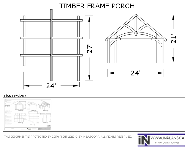 [Online Plans] Plan 19-1045 24x27 Timber frame Porch