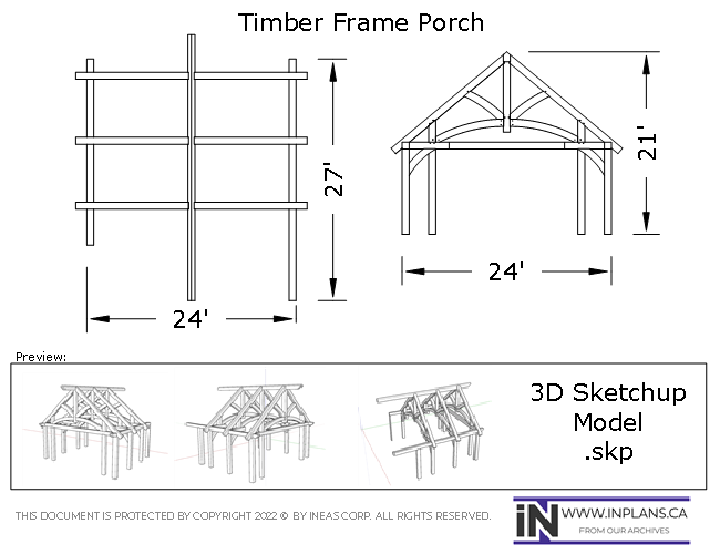 3D Model 19-1045 Timber frame 24x27 Porch