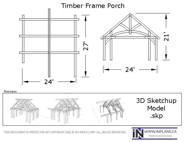 [Online Plans] 3D Model 19-1045 Timber frame 24x27 Porch