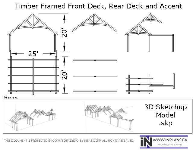 [Online Plans] 3D Model 19-1123 Timber frame Front & Rear Deck