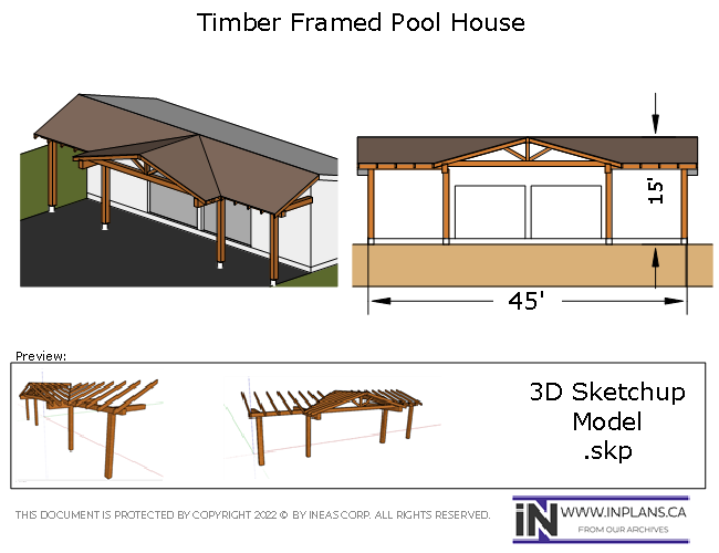 [Online Plans] 3D Model 19-1161 Timber frame Pool House