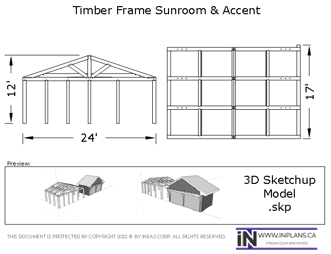 [Online Plans] 3D Model 19-1163 Timber frame Sunroom and Garage Accent