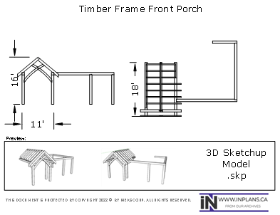 [Online Plans] 3D Model 19-1203 Timber frame Front Entrance
