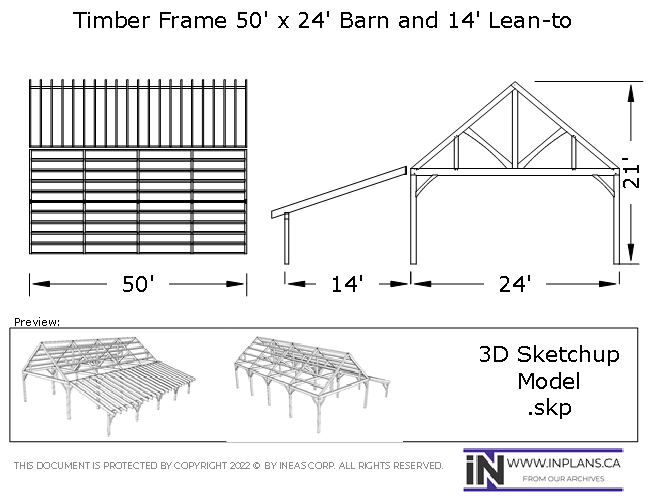 [Online Plans] 3D Model 20-1240 Timber frame 50x24 Shop