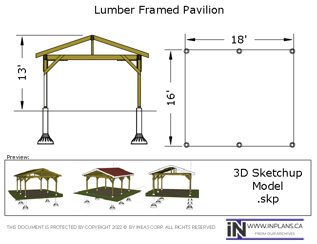 3D Model 20-1241 Timber Frame 16x18 Pavilion