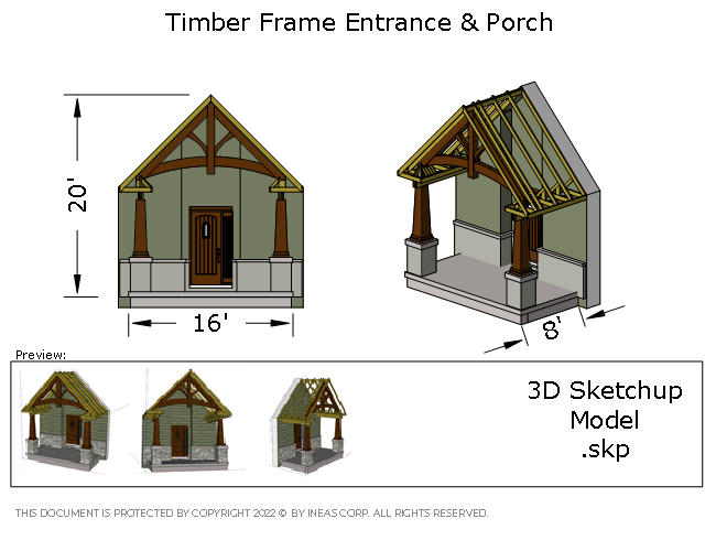 [Online Plans] 3D Model 2020-8 Timber frame Front Porch