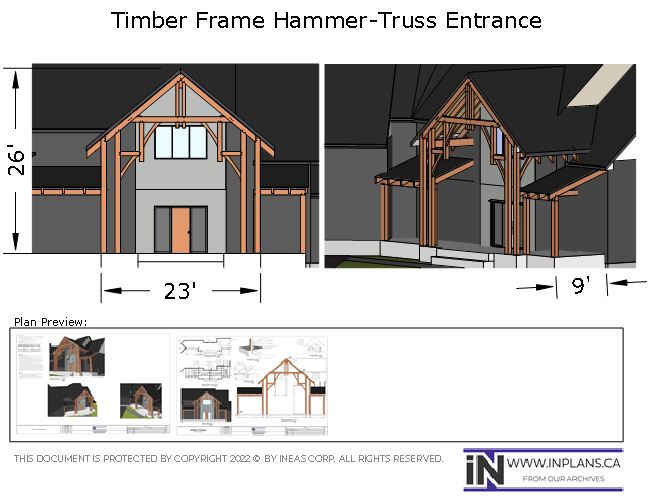 [Online Plans] Plan 2020-9 Timber frame Hammer Truss Entrance