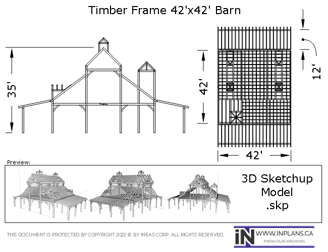 [Online Plans] 3D Model 2020-30 Timber frame 42x42 Barn