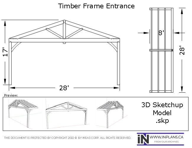 [Online Plans] 3D Model 2020-33 Timber frame Front Entrance