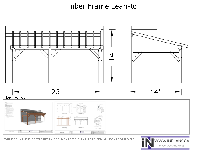 [Online Plans] Plan 10105- 23x14 Timber frame Lean-To