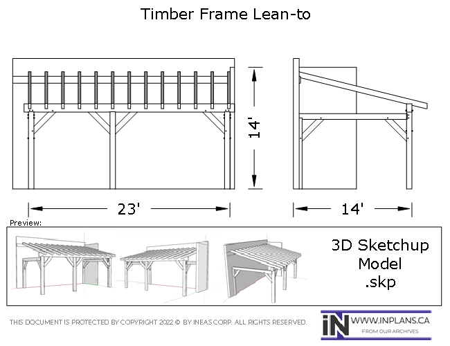 [Online Plans] 3D Model 10105- 23x14 Timber frame Lean-To