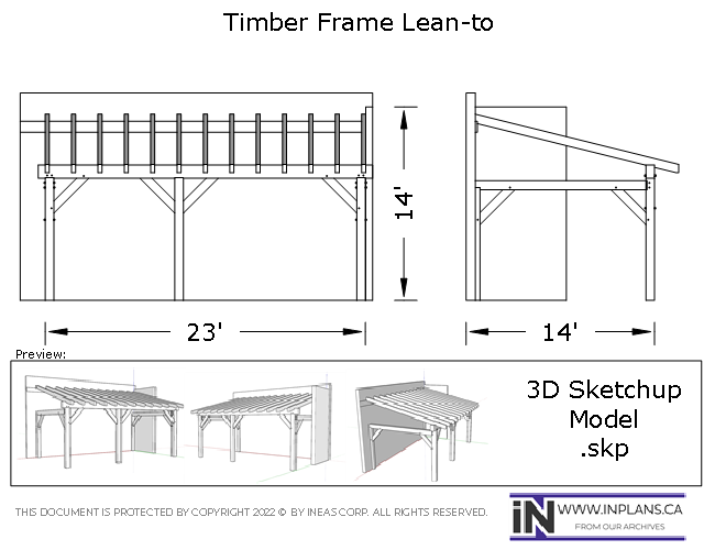 3D Model 10105- 23x14 Timber frame Lean-To