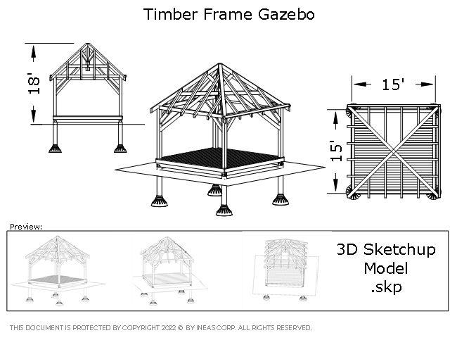 [Online Plans] 3D Model 10234- 18x15 Timber frame Pavilion