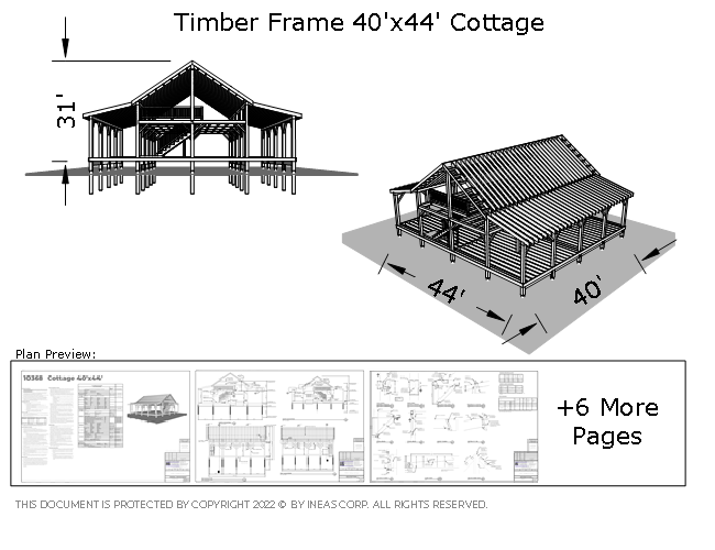 [Online Plans] Plan 10368 - 40x44 Timber frame Cottage