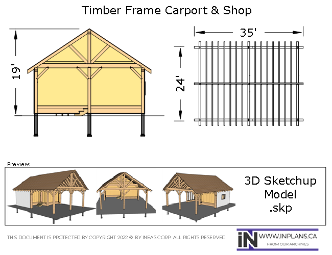 [Online Plans] 3D Model 10424 - Timber frame Carport and Shop