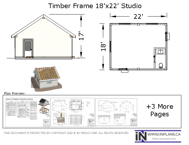 [Online Plans] Plan 10461 - 18x24 Timber frame Studio