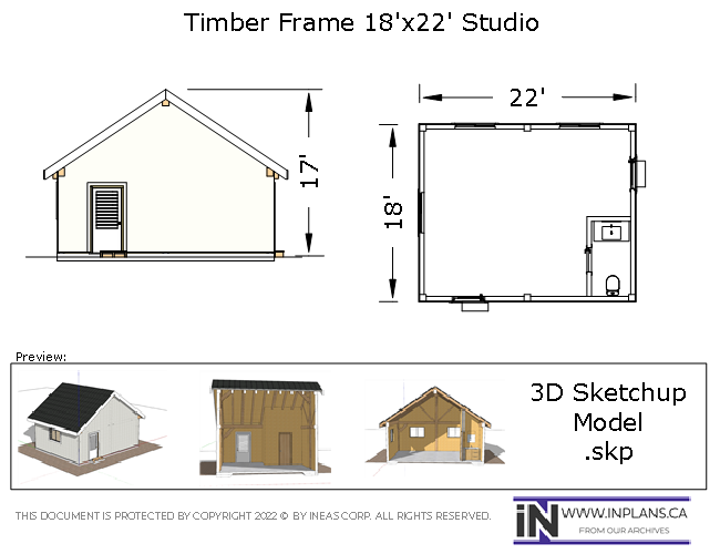 [Online Plans] 3D Model 10461 - 18x24 Timber frame Studio