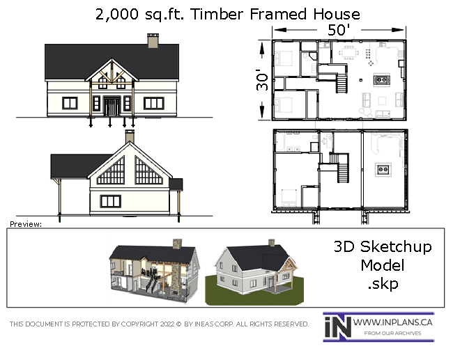 3D Model 10461 - 30x50 Timber frame House