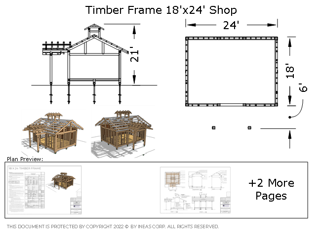[Online Plans] Plan 10469 -18x24 Timber frame Workshop