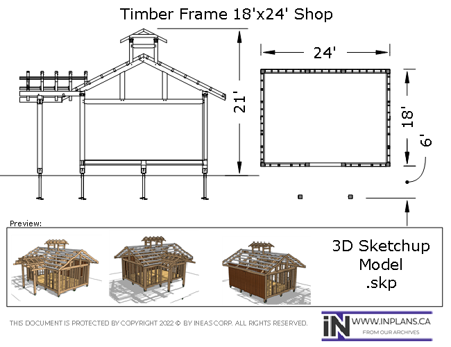 [Online Plans] 3D Model 10469 - 18x24 Timber frame Workshop