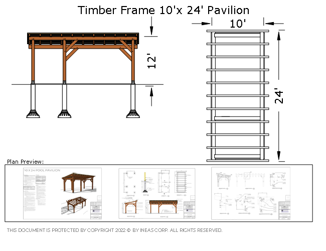 [Online Plans] Plan 10483 - Timber frame 24X10 POOL Pavilion