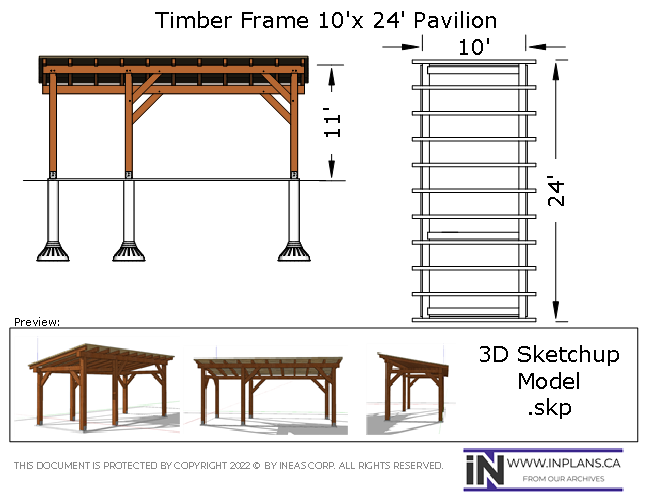 [Online Plans] 3D Model 10483 - Timber frame 24X10 POOL Pavilion