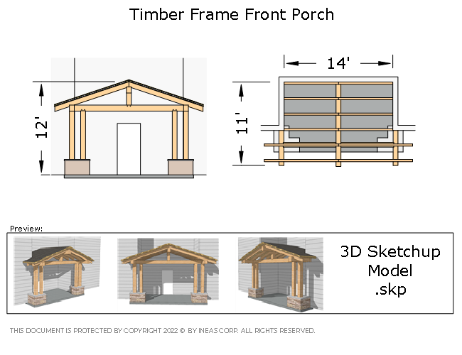[Online Plans] 3D Model 10511-Timber frame Front Porch