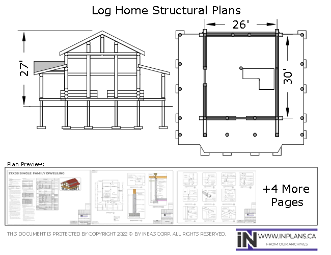 [Online Plans] Plan 10642 - 27x38 Single Family Log Home Plan