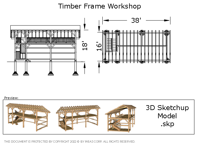 3D Model 10654 - Timber frame 16X34 Storage Shed