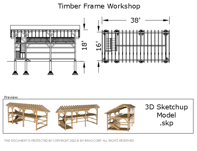 [Online Plans] 3D Model 10654 - Timber frame 16X34 Storage Shed