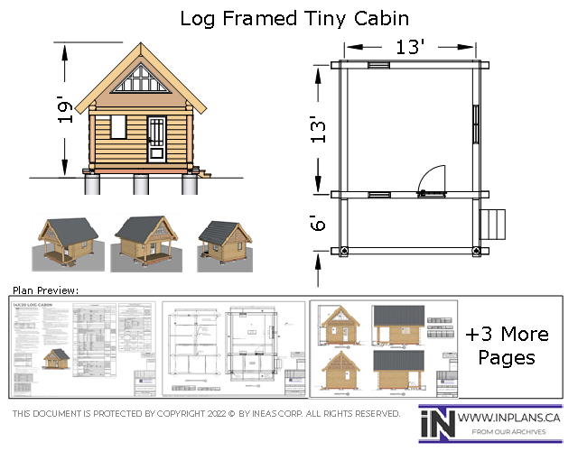 Plan 10714 - 14x20 Log Framed Tiny Cabin