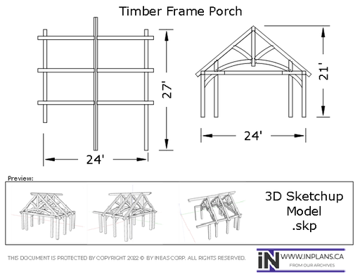 [Online Plans] 3D Model 19-1045 Timber frame 24x27 Porch