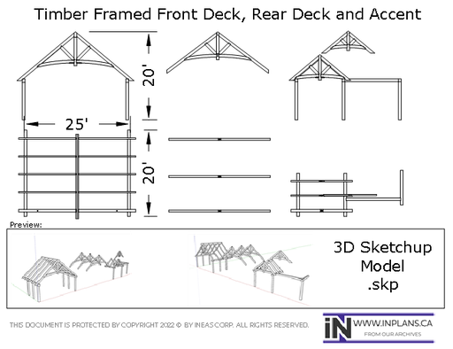 [Online Plans] 3D Model 19-1123 Timber frame Front & Rear Deck