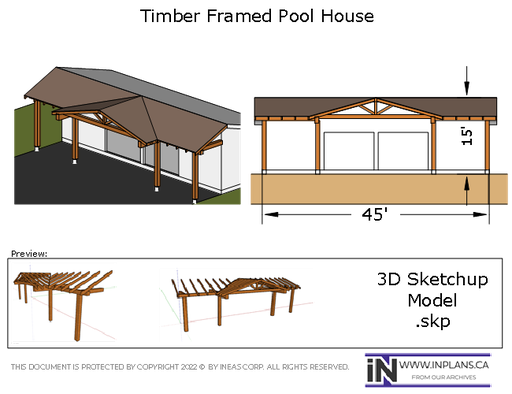 [Online Plans] 3D Model 19-1161 Timber frame Pool House