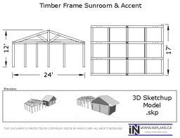 [Online Plans] 3D Model 19-1163 Timber frame Sunroom and Garage Accent