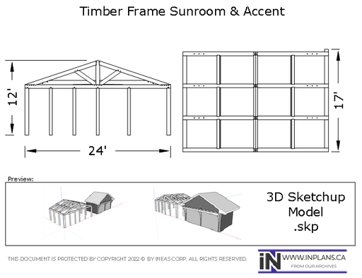 [Online Plans] 3D Model 19-1163 Timber frame Sunroom and Garage Accent