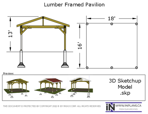 [Online Plans] 3D Model 20-1241 Timber Frame 16x18 Pavilion