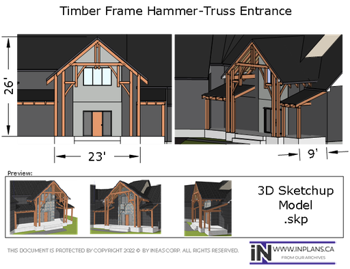 [Online Plans] 3D Model 2020-9 Timber frame Hammer Truss Entrance