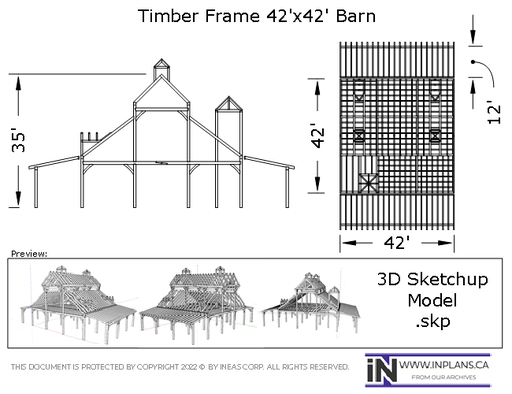 [Online Plans] 3D Model 2020-30 Timber frame 42x42 Barn