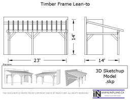 [Online Plans] 3D Model 10105- 23x14 Timber frame Lean-To