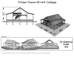 [Online Plans] 3D Model 10368 - 40x44 Timber frame Cottage