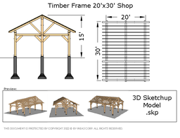 [Online Plans] 3D Model 10380 - Timber frame 20x30 TF Pavilion